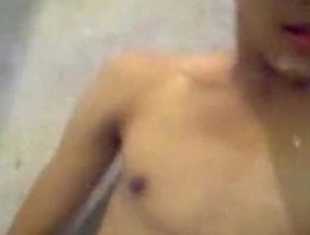 Gay Asian boy masturbates and cum on his face on webcam