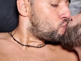 A Brazilian gay with a dark brown dick fucking a white man hard and without any protection.