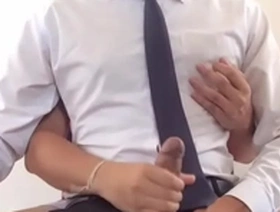 Asian office man jerking off and cum control