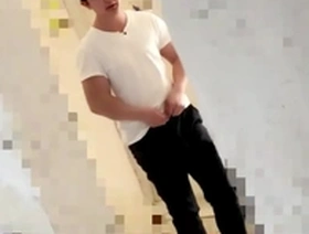 Asian boy cum in toilet